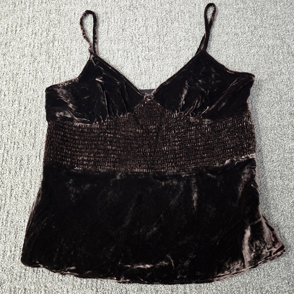 Banana Republic Brown Velvet Cami 12 Silk Smocked Waist Whimsigoth Y2K